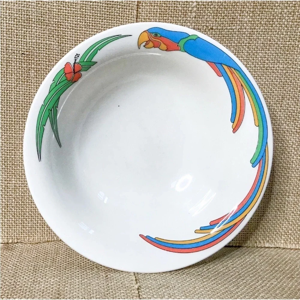Syracuse China Syralite Parrot Cereal Soup Bowl Tropical Bird Whimsical Colorful